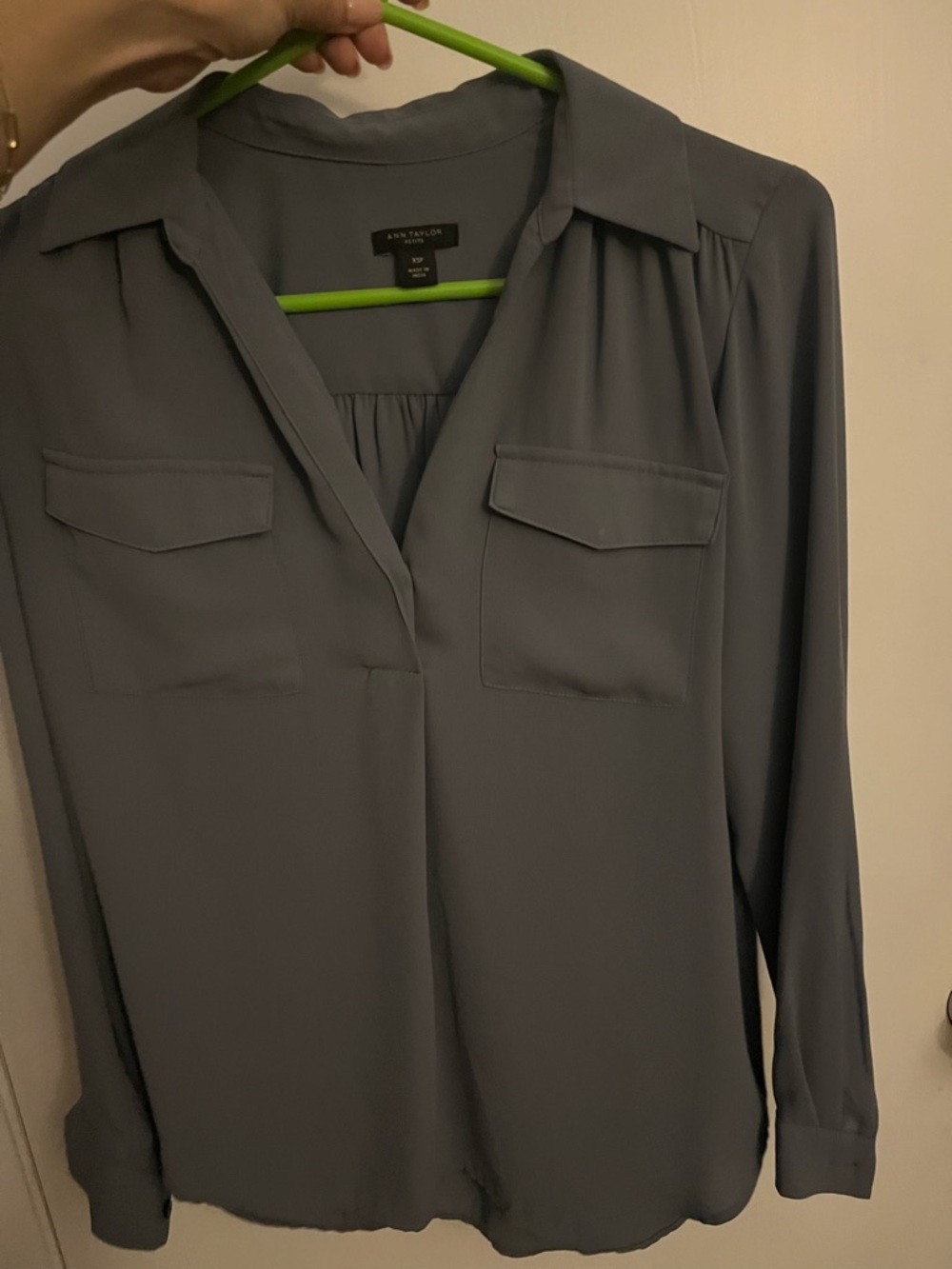 Ann Taylor camp shirt Slate Gray Long-Sleeve Blouse